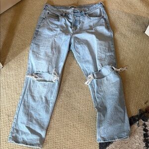 Abercrombie & Fitch Light Wash Straight Leg Jeans with Knee Distress